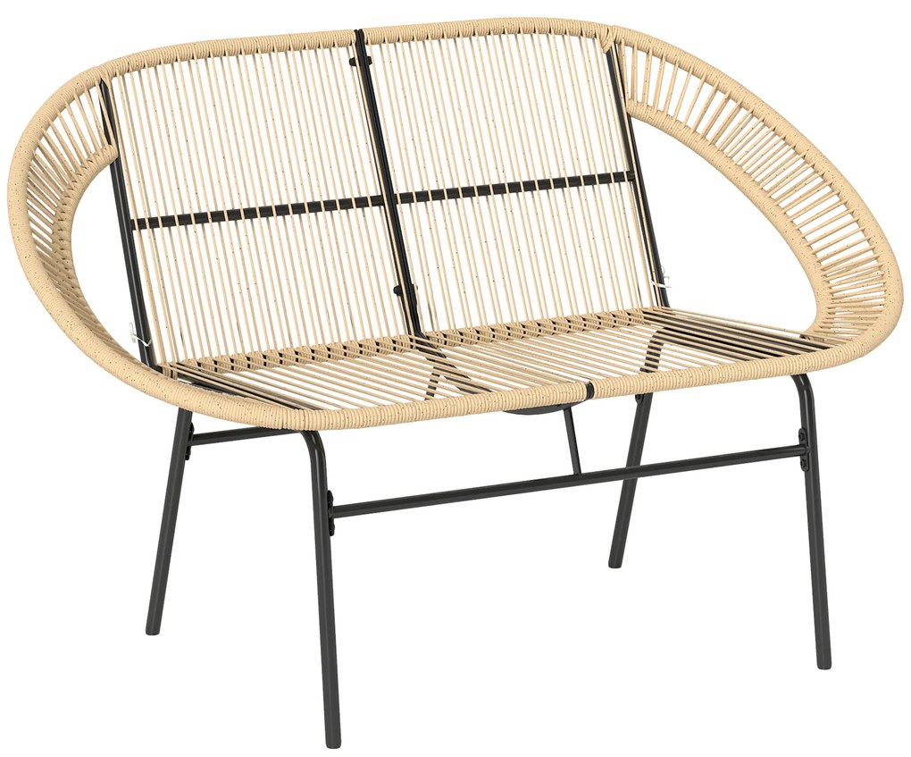 Outsunny Fotoliu de gradina pentru doua persoane din Polyrattan, rezistent la intemperii, imprimat cu design impletit din ratan, rezistent la UV, 260kg capacitate de incarcare, Kaki | Aosom Romania