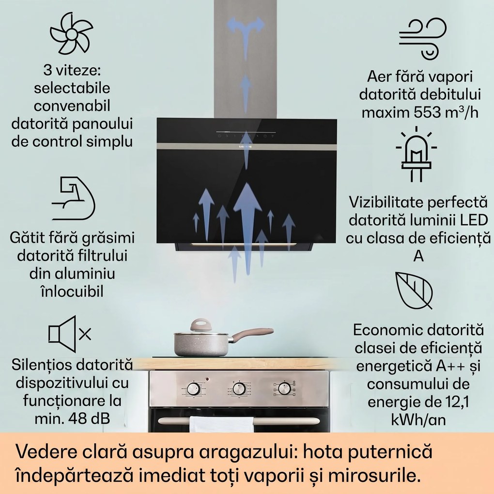 Klarstein Ava 60 Smart, hota, 60cm, montata pe perete, WiFi, A++, 585 m³/h, ecran tactil