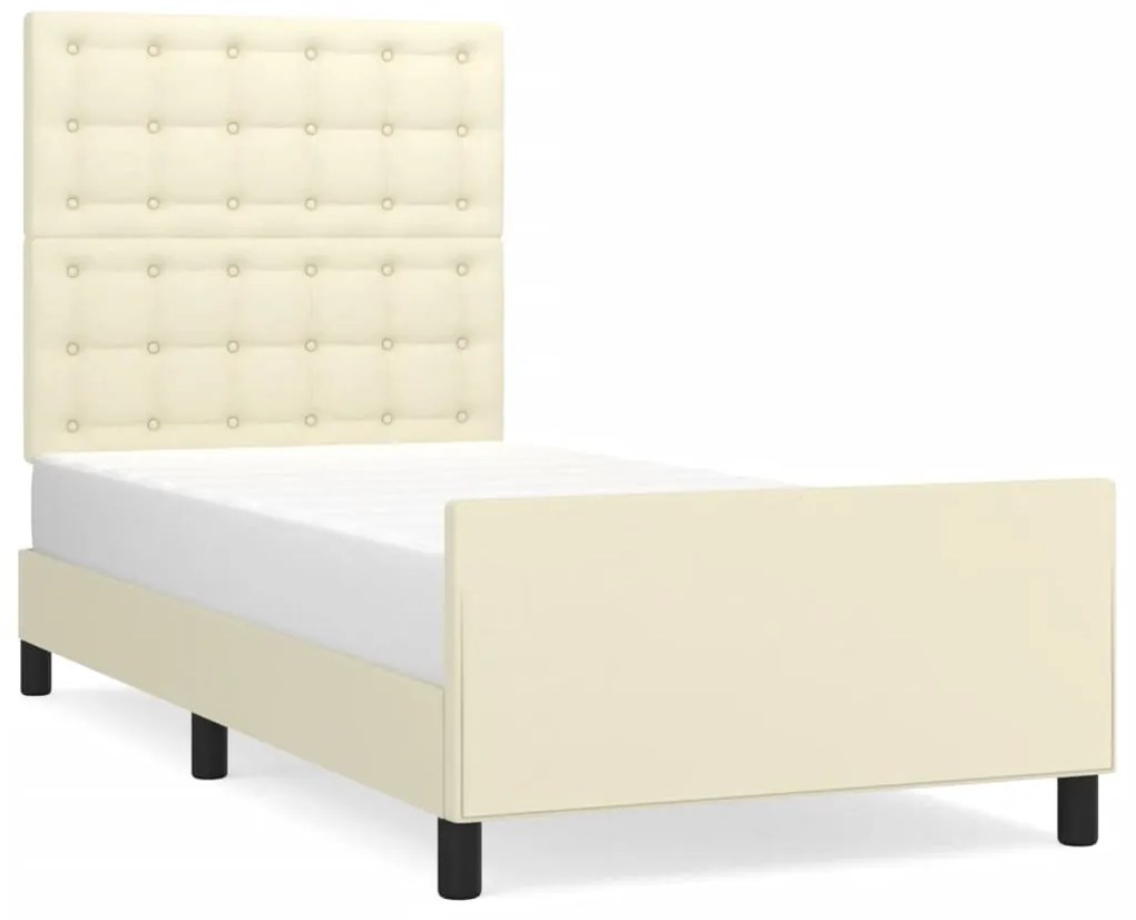 3125551 vidaXL Cadru de pat cu tăblie, crem, 90x200 cm, piele ecologică