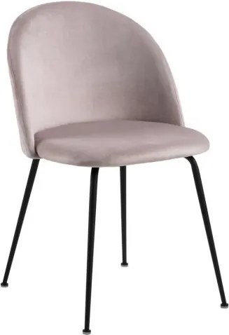 Scaun tapitat cu stofa si picioare metalice Louise Velvet Roz Deschis / Negru, l49,5xA54xH80,5 cm