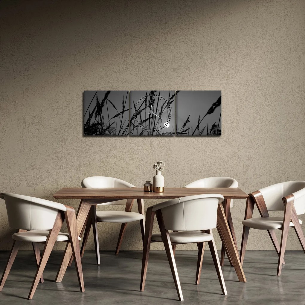 Tablou - Pajiște cu apus de soare (cu ceas) (90x30 cm)
