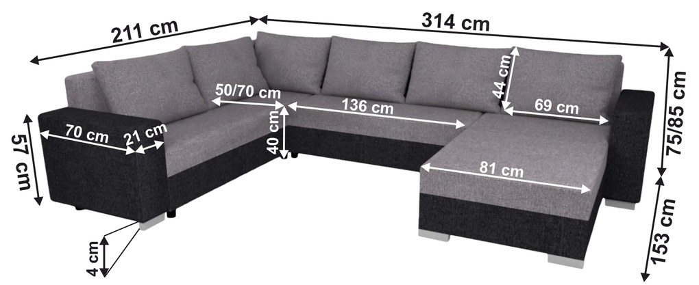 Set canapea universal, gri închis/ gri, BELEN NEW ROH U