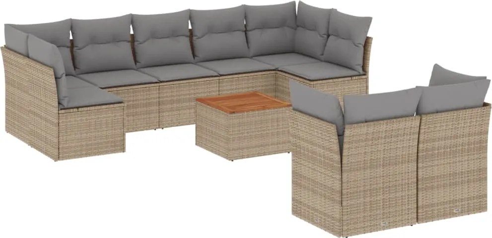 vidaXL Set canapele de grădină, 10 piese, cu perne, bej, poliratan