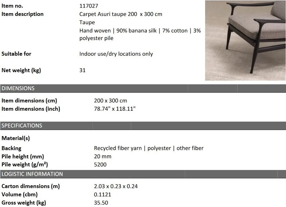 Covor design LUX Asuri 200x300cm, taupe