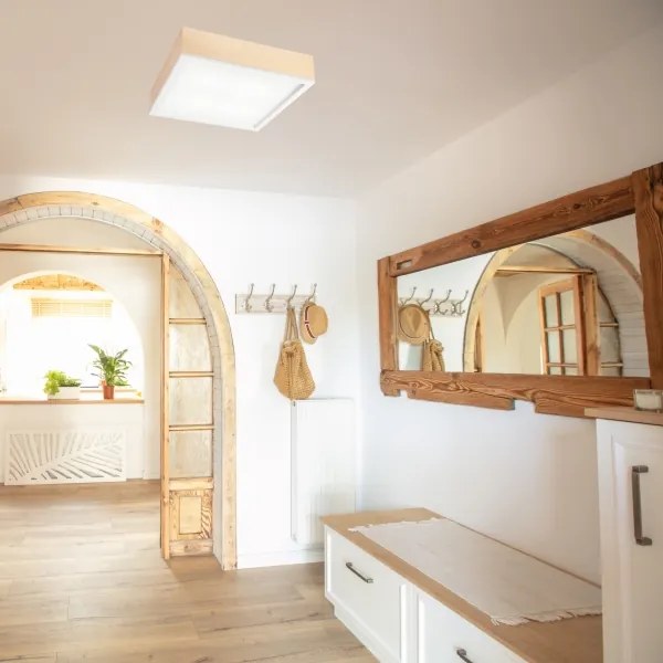 Plafonieră NATURAL SQUARE 4xE27/15W/230V 39x39 cm pin/alb