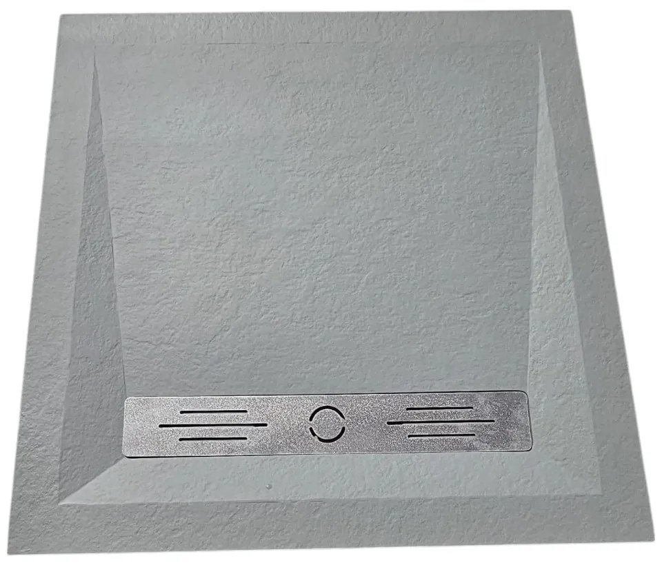 Cadita Dus Patrata HouseXL StoneCore Premium, 90x90 cm, Compozit Granit, cu Rigola Metalica Inclusa (Culoare: Gri)