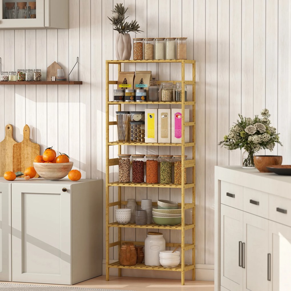 HOMCOM Raft de bambus cu 6 niveluri, cu rafturi reglabile, 60x26x161 cm | Aosom Romania