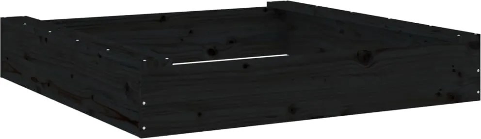 vidaXL Cutie de nisip pătrată cu scaune, negru, lemn masiv de pin