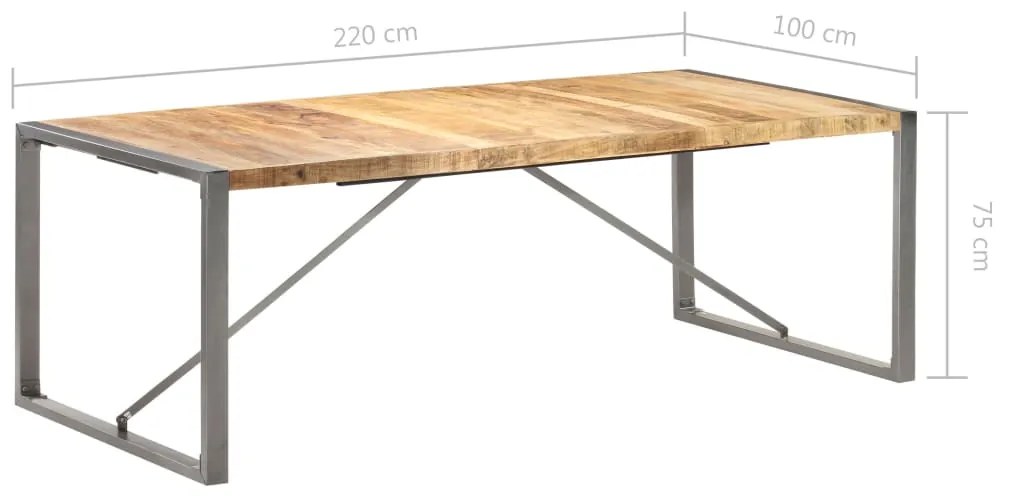 Masa de bucatarie, 220x100x75 cm, lemn masiv de mango nefinisat 1, Gri, 220 cm, Lemn masiv de mango nefinisat