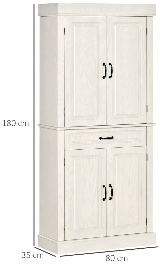 Bufet de bucatarie HOMCOM cu 2 dulapuri cu 2 usi si sertar, din lemn 80x35x180cm alb | Aosom RO