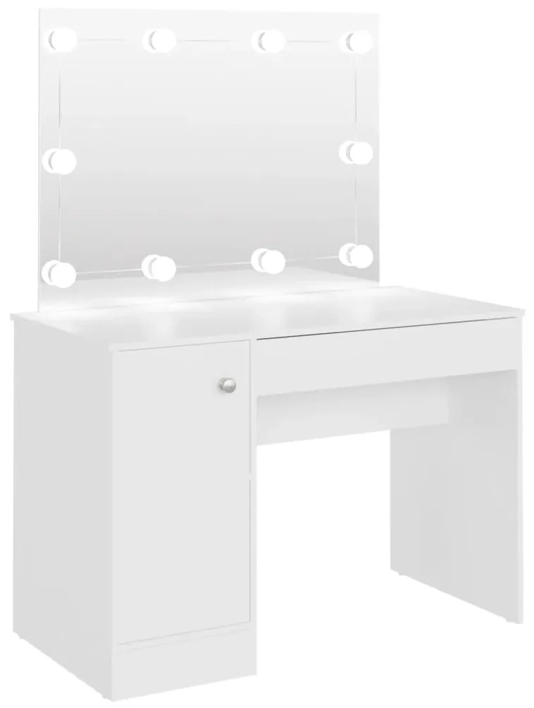 331546 vidaXL Masă de machiaj cu lumini LED, alb, 110x55x145 cm, MDF