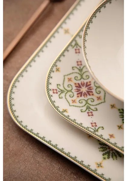 Set de veselă 26 buc alb/verde/porțelan