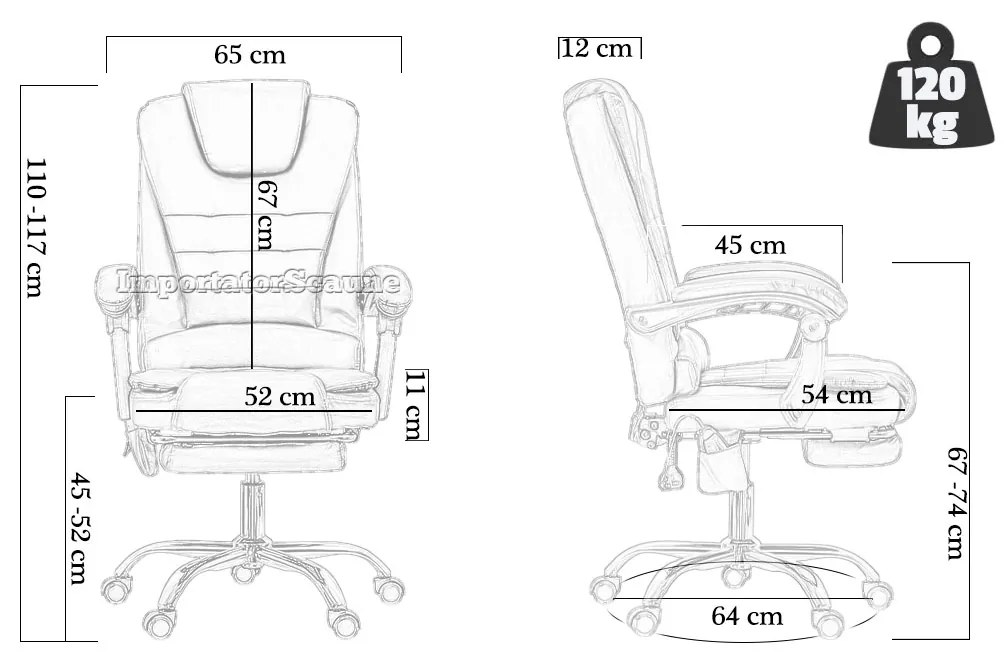 Scaun de birou cu masaj și suport pentru picioare OFF 418M – Piele PU, suport lombar, stil modern