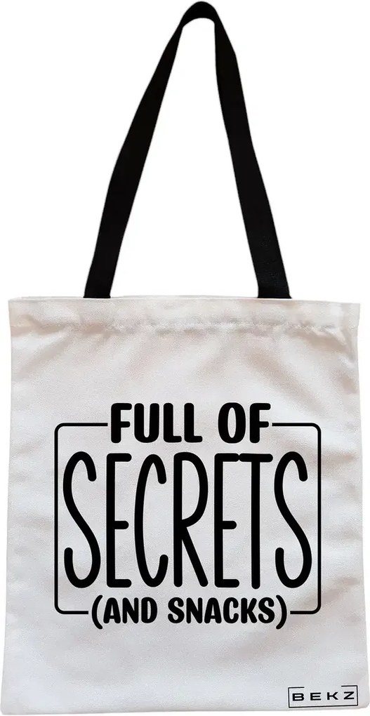 Sacosa de Panza pentru Cumparaturi, Geanta Tote, model Full of secrects and snacks, Cu fermoar, 38x34.5 cm, Alba, BEKZ®