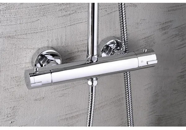 Set de duș cu baterie termostatică Aqualine LIGA crom lucios