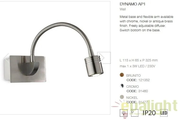 Aplica de perete power LED DYNAMO AP1 NICKEL 031477