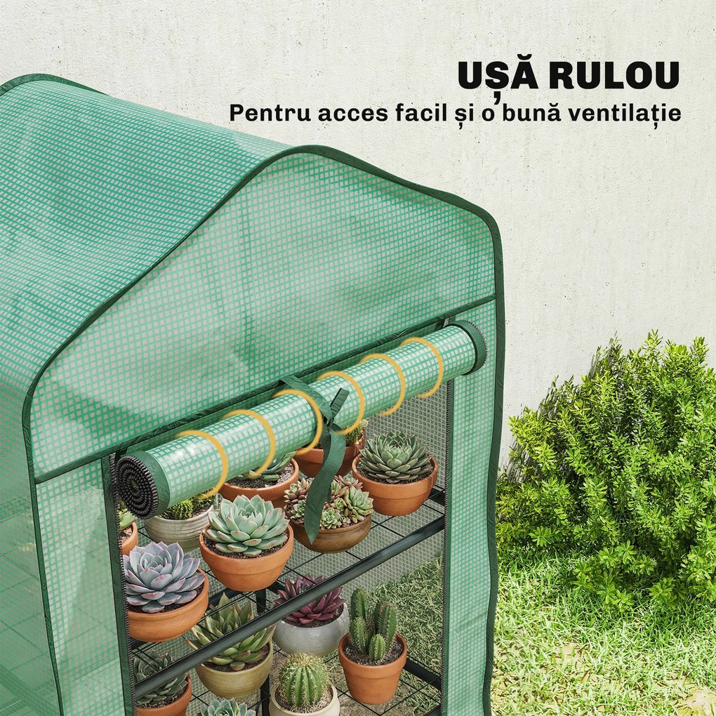 Outsunny Mini seră de grădină cu husă din PE, 3 rafturi și ușă rulabilă, 59x39x127 cm, verde | Aosom Romania