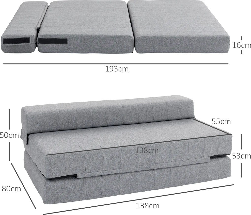 HOMCOM Fotoliu pliabil cu funcție de pat, pat pentru oaspeți, pliabil, până la 250 kg, 138x80x50 cm, Gri | Aosom Romania