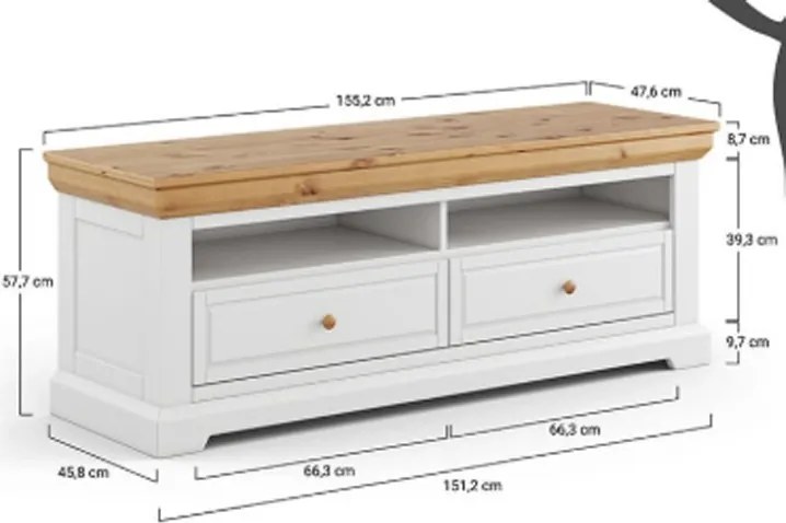 Comodă TV lemn masiv Iris, 155,2 × 47,6 × 57,7 cm