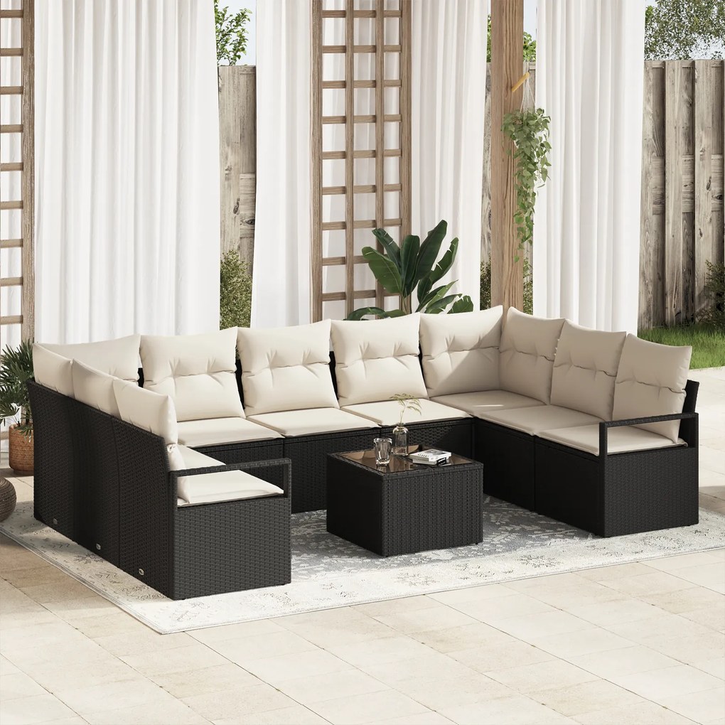 vidaXL Set de canapele pentru grădină 10 pcs Negru Rattan poli
