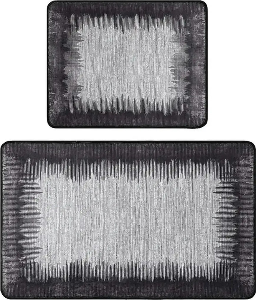 Set 2 covorase baie ESPER, forma dreptunghiulara, poliester, negru/alb
