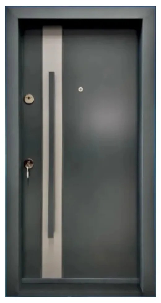 Usa metalica de exterior cu izolatie si vizor Novo Doors NDA1, Din compozit, 2 yale, Kit complet, Pentru case, Gri antracit cu gri deschis (Sens