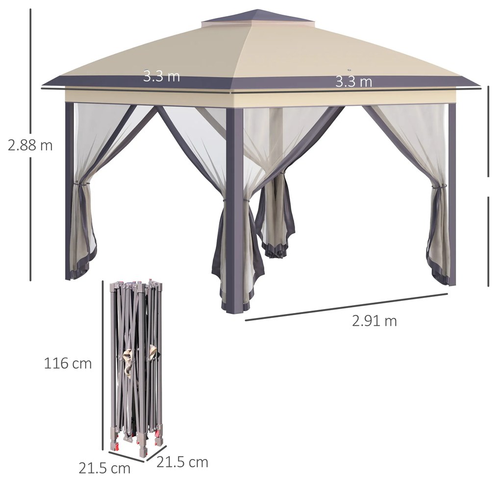 Outsunny foisor de gradina, pliabil, 330x330x288cm, bej | Aosom Ro