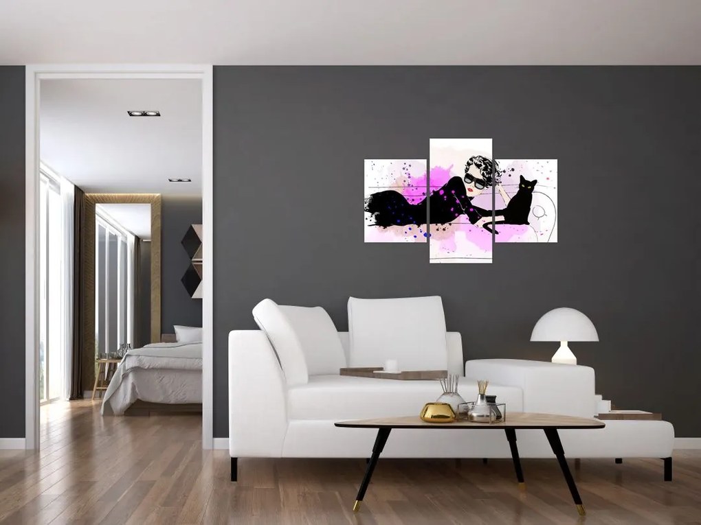 Tablou - Femeia cu pisică neagră (90x60 cm)