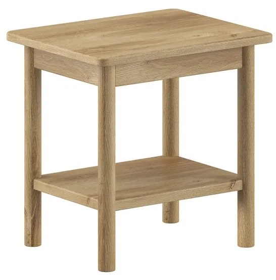 Pat dublu OLIVE, 180 x 200 cm, cu tăblie rotunjită din rattan și aspect lemn de stejar, design modern, fără somieră inclusă, cu noptieră cu două