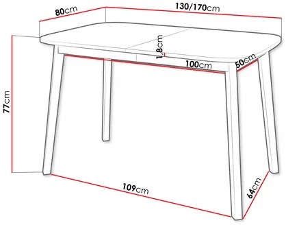 Masă sufragerie extensibilă 130 cm Grospan S 130x80 (Gri Marmură + Negru) (pentru 4-6 persoane). 1105348
