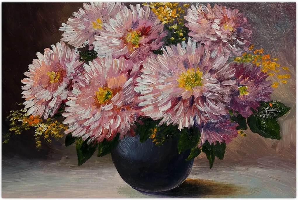 Tablou - Pictură în ulei, flori în vază (90x60 cm)