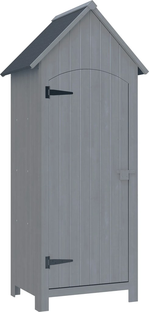 Outsunny Căsuță pentru Unelte din Lemn cu 3 Rafturi cu Acoperiș Impermeabil din Bitum, 77.5x54.2x179.5 cm, Gri | Aosom Romania