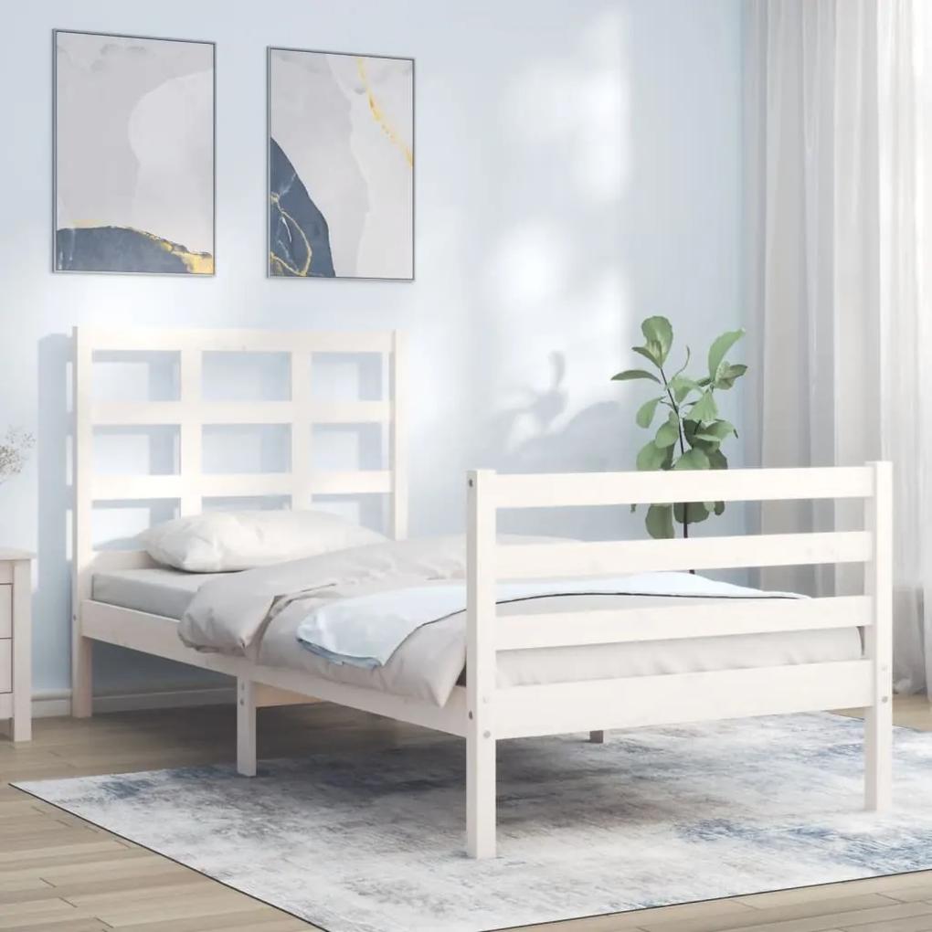 3193947 vidaXL Cadru de pat cu tăblie single mic, alb, lemn masiv