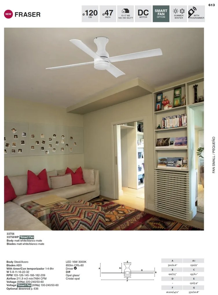 Lustra LED cu Ventilator si telecomanda design modern FRASER alba