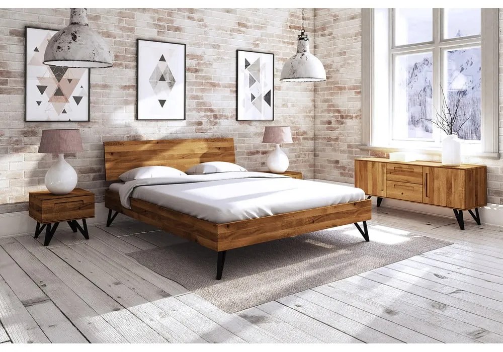 Pat dublu din lemn de stejar 140x200 cm Golo 2 - The Beds