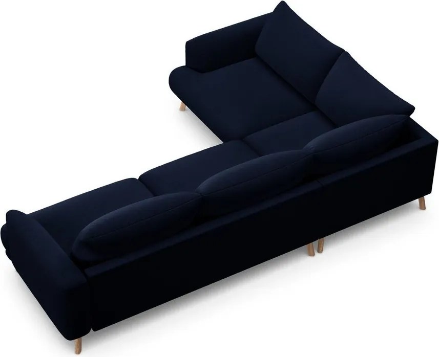 Colțar albastru închis cu tapițerie din catifea (cu colț pe partea stângă/în formă de ”L”) Naomi – Micadoni