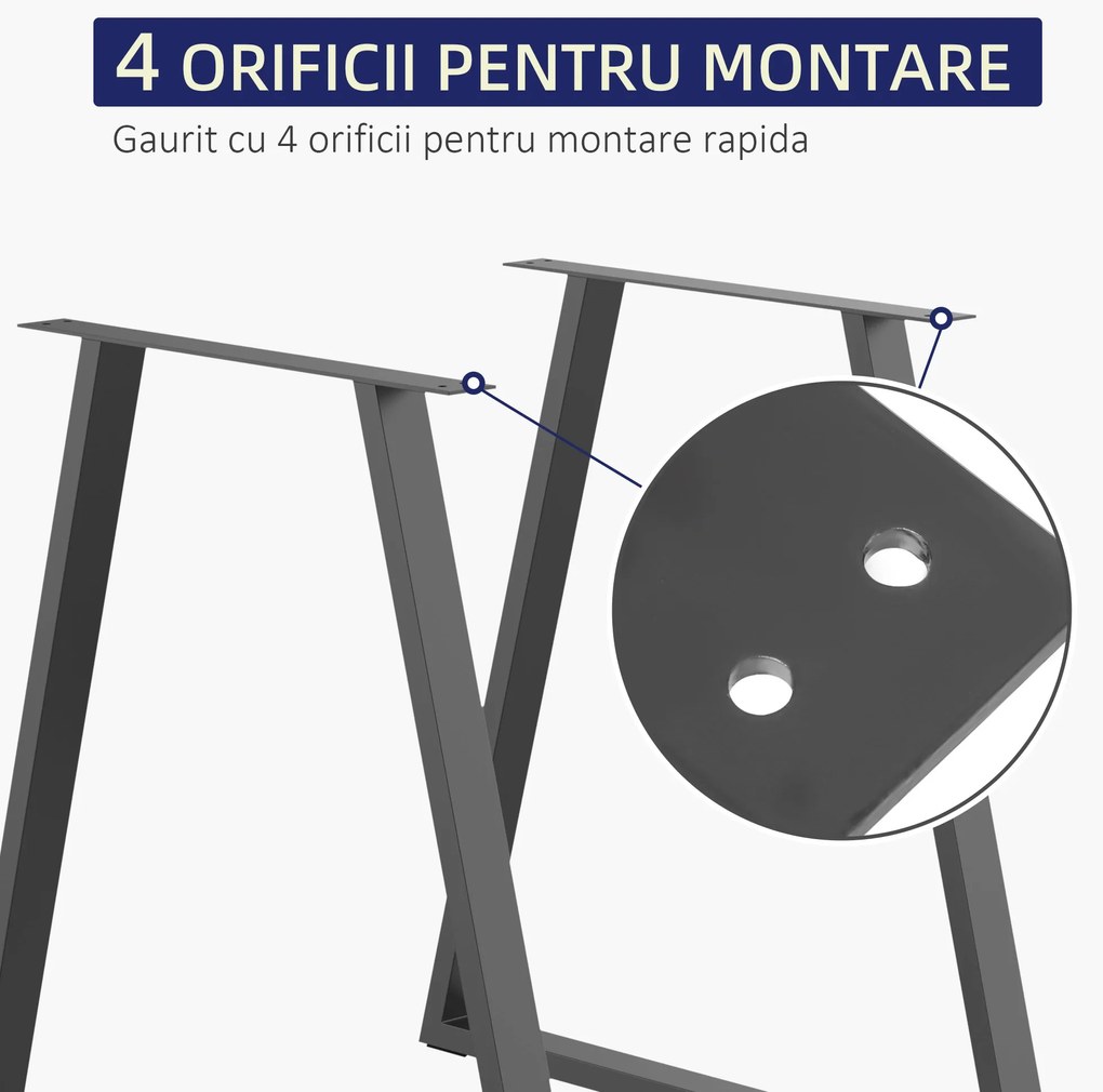 HOMCOM Set 2 Picioare de Masă Trapezoidale cu 6 Găuri și 12 Șuruburi, 70x5x72 cm, Negru | Aosom Romania