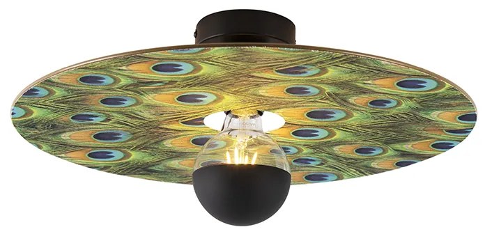 Plafoniera neagră cu abajur plat design păun 45 cm - Combi