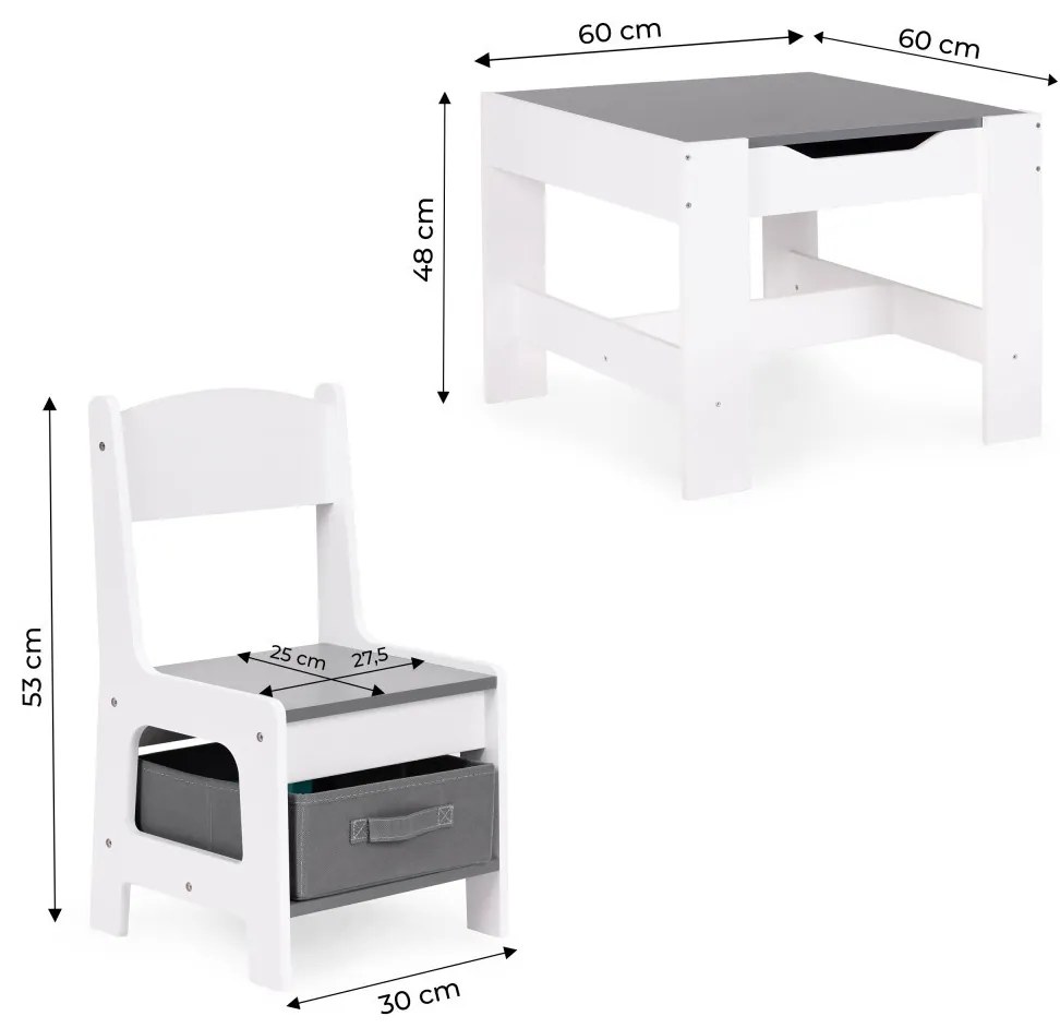 Mobilier pentru copii set masă 2 scaune cu tablă de cretă alb