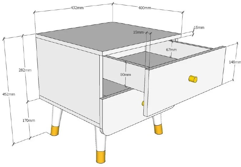 Set Pat Single, Noptieră și Comodă BILLY pentru Copii, 3 Piese, 90x200 cm, Alb Satinat (Pin Masiv și MDF) – Billy – Vipack