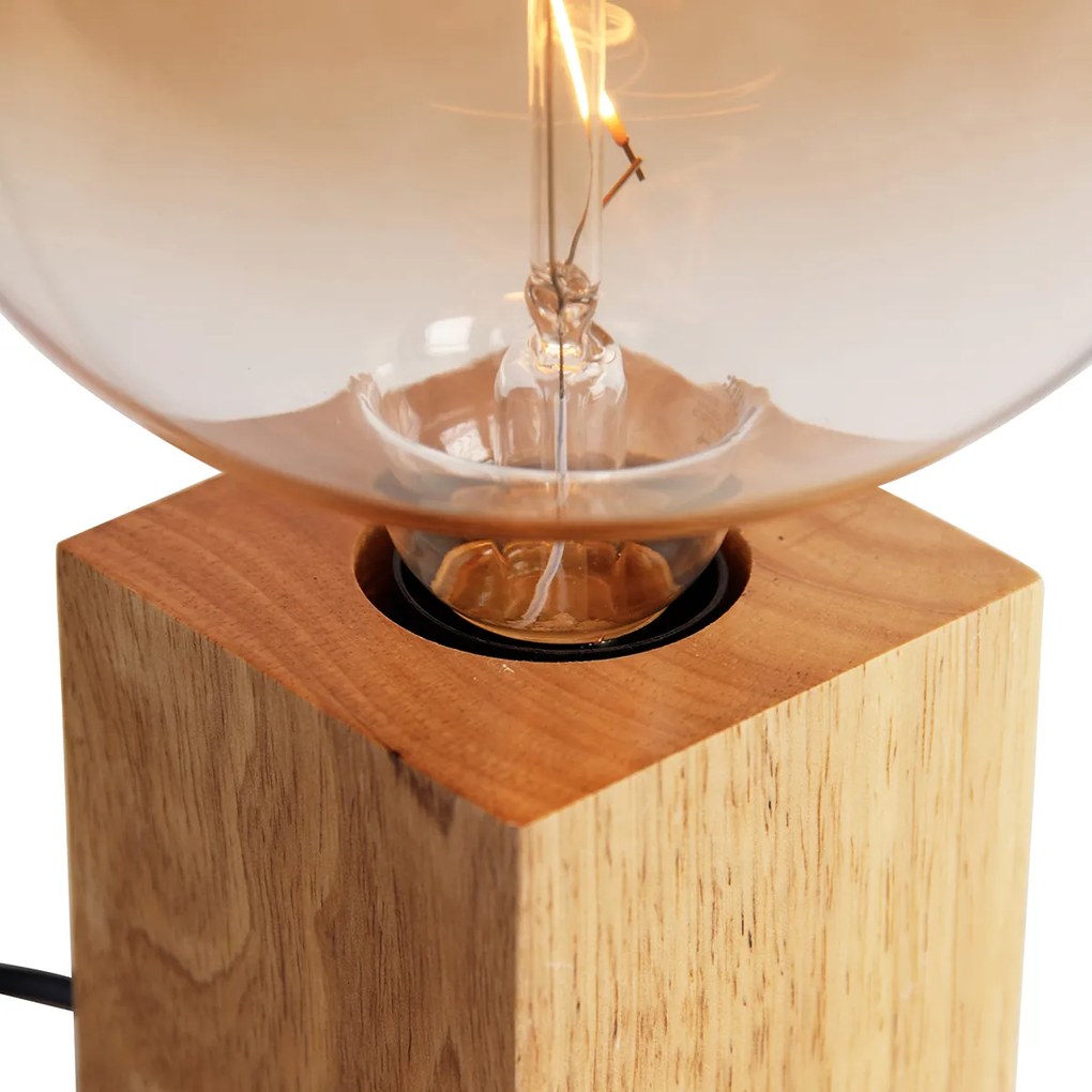 Lampă de masă rustică din lemn natural inclusiv LED G170 - Bloc