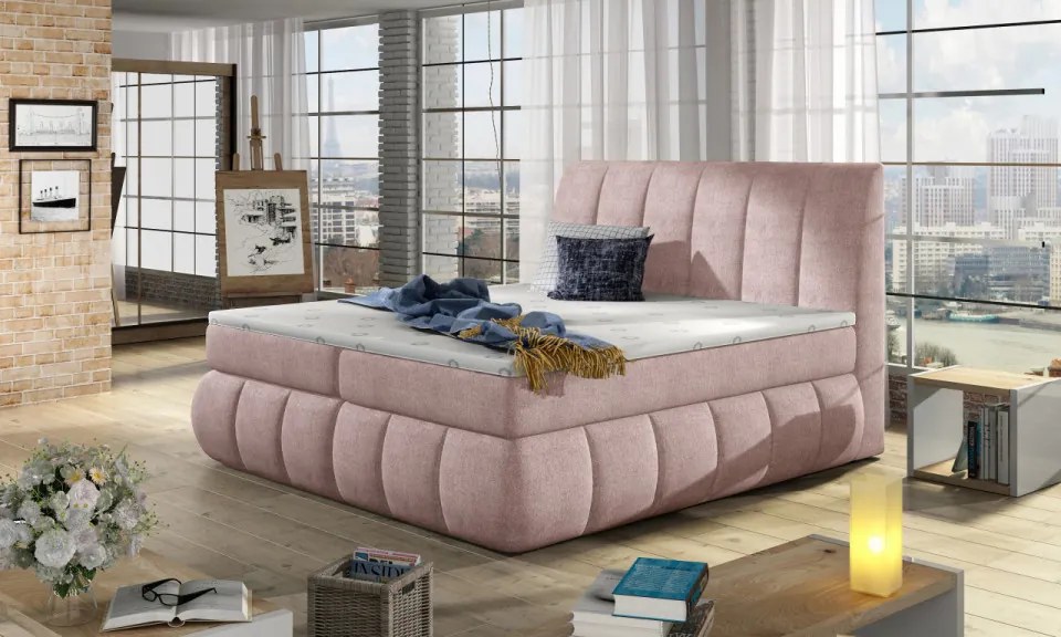 Pat boxspring, tapitat, 160X200 cm, Vincenzo 163, Eltap (Culoare: Galben auriu)