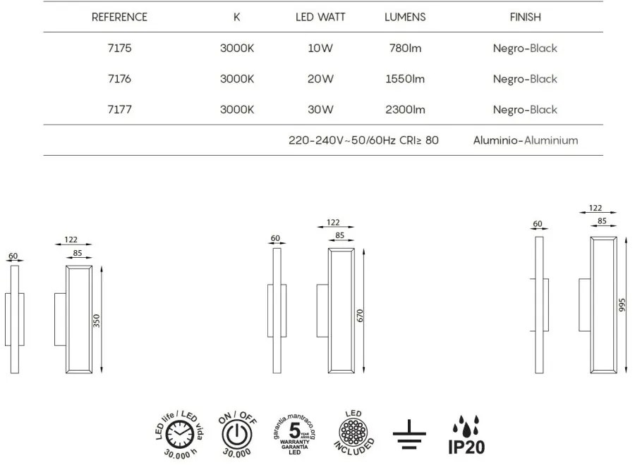 Aplica LED de perete iluminat ambiental DURBAN 10W neagra