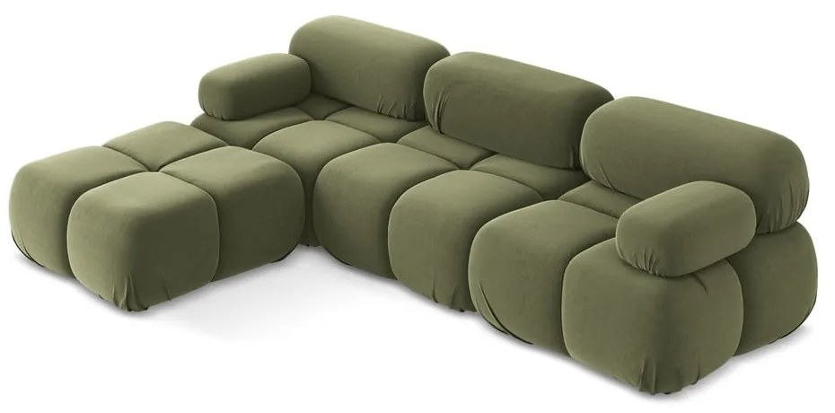 Colțar modular verde deschis cu tapițerie din catifea Lokua – Makamii