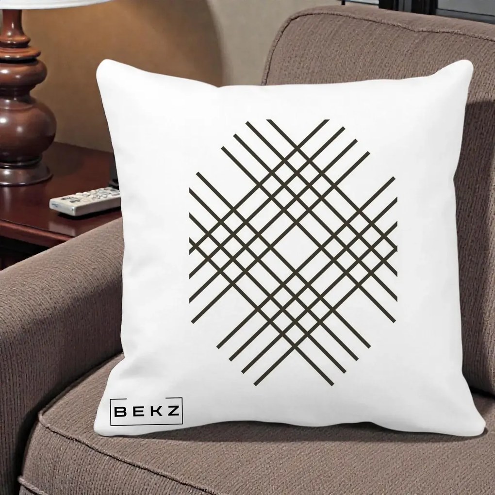 Perna Decorativa Geometric Grid, 40x40 cm, Alba Mata, Husa Detasabila, Perna Inclusa, BEKZ®