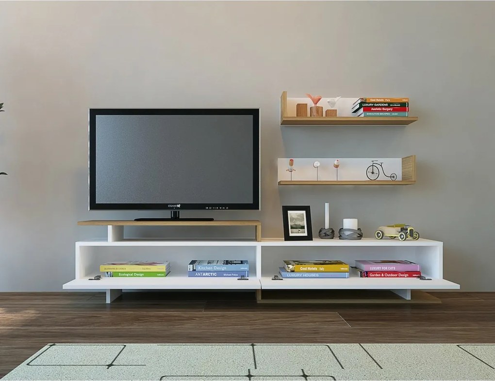 Măsuță TV cu rafturi Ayaz White and Teak