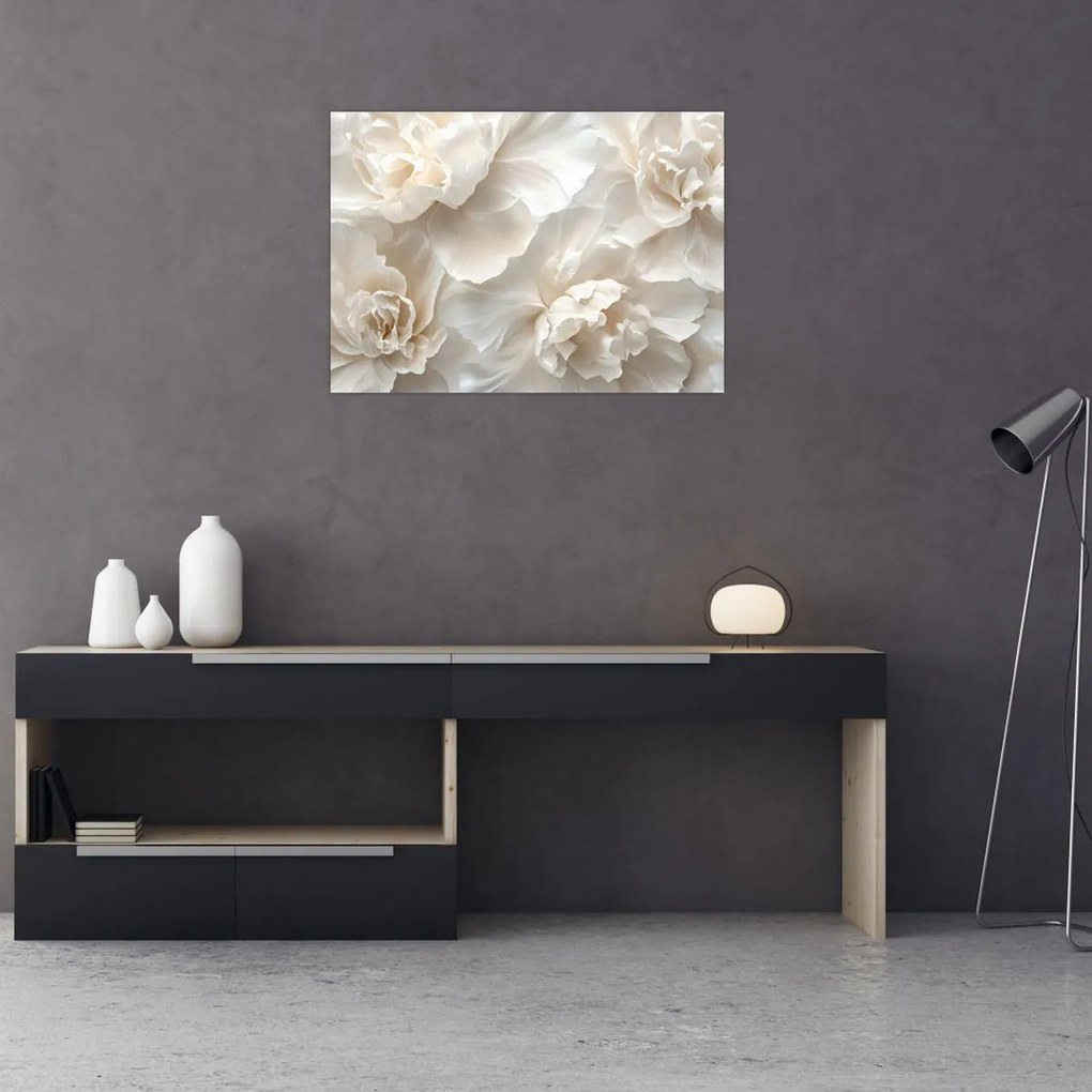 Tablou pe sticlă - Bujori Delicați (70x50 cm)