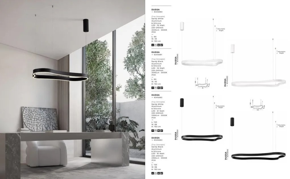 Lustra LED suspendata design modern DUSSA negru, 90x45cm