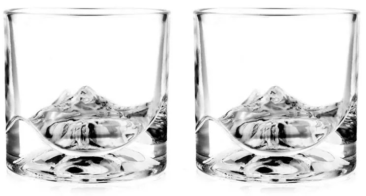 Set pahare pentru whisky LIITON L60400 Denali, Cristal, 230 ml, 2 buc, Fund 3D cu varf Denali, Transparent