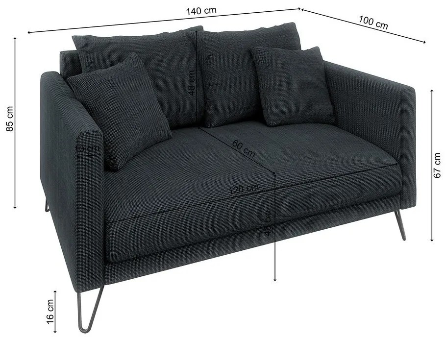 Canapea gri închis cu tapițerie din chenille 140 cm Freya – Ropez